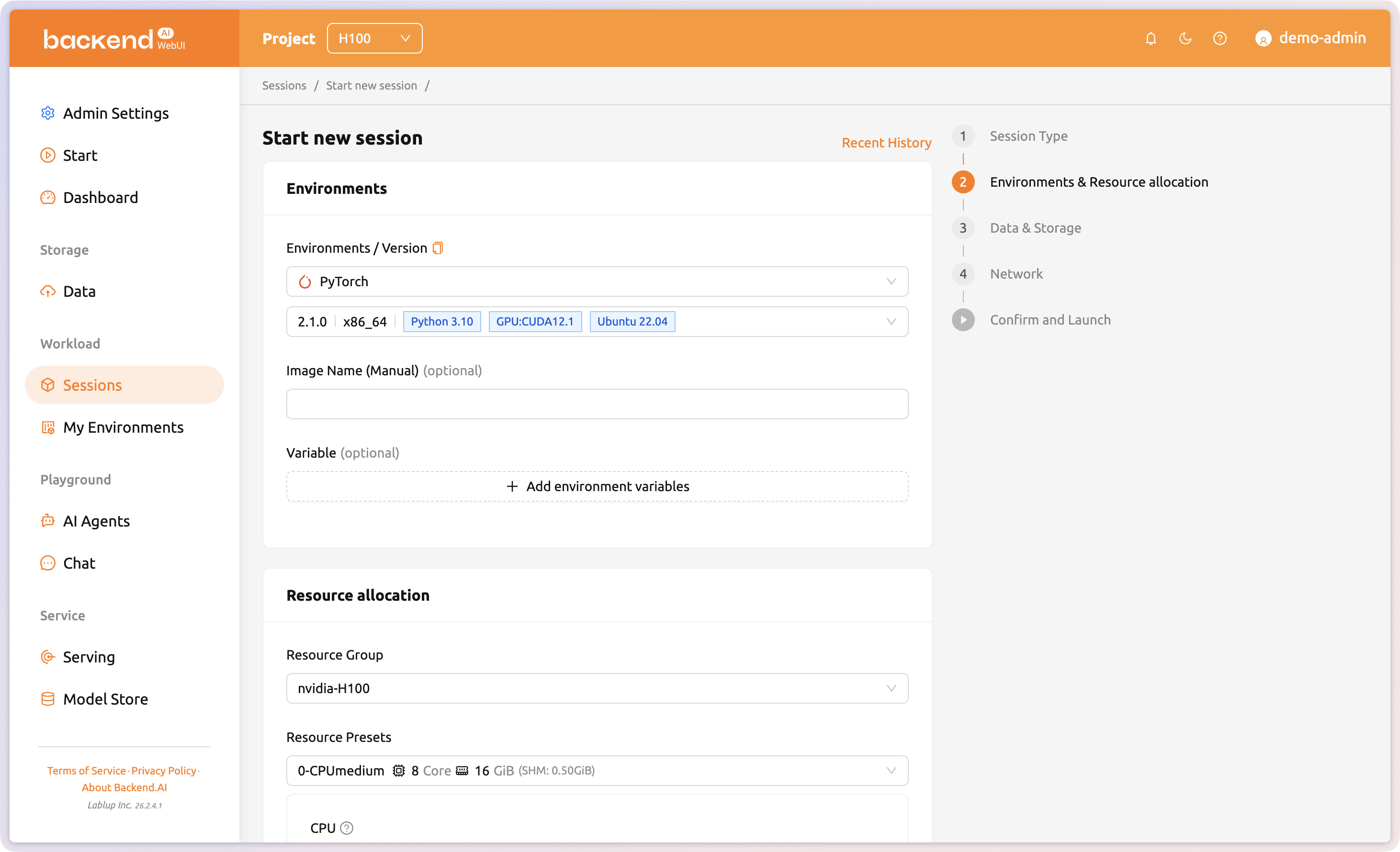 Session creation step 1