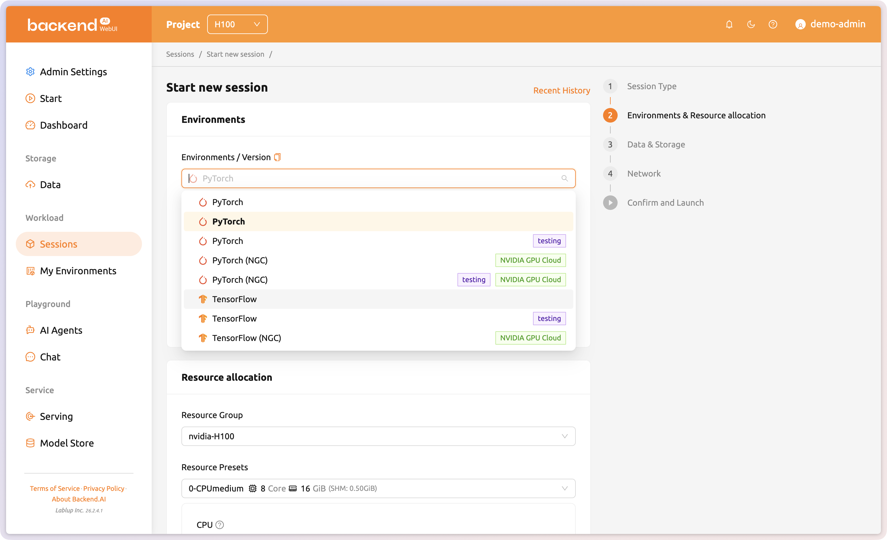 Session creation step 2
