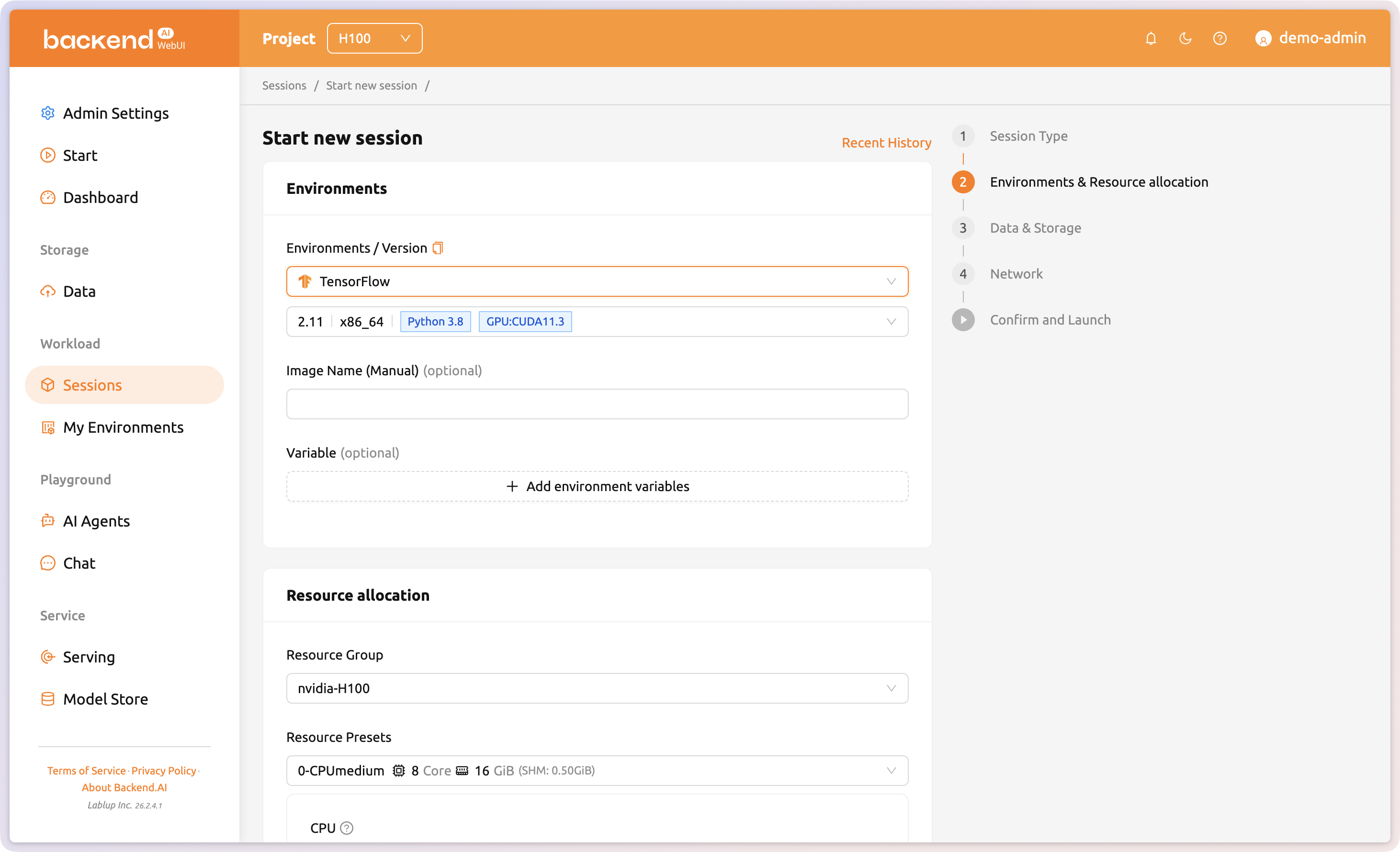 Session creation step 3